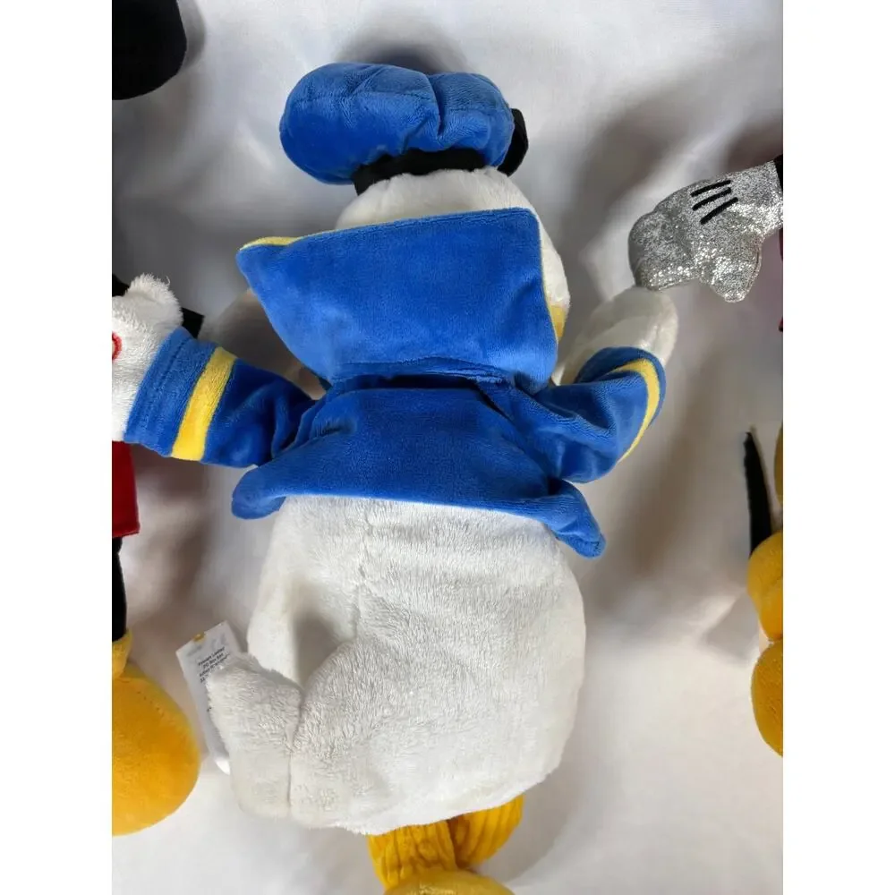 Disney Plush Lot Mickey Mouse Donald Duck Pluto Sparkle 4 Pc Set Used